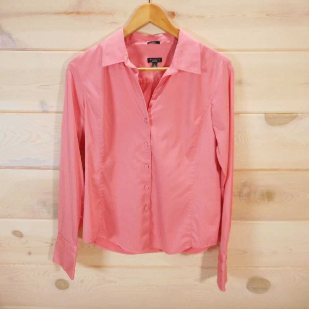 Talbots Womens size 6 Button-up Shirt Pink Fitted Cotton Collared Fabric-Buttons